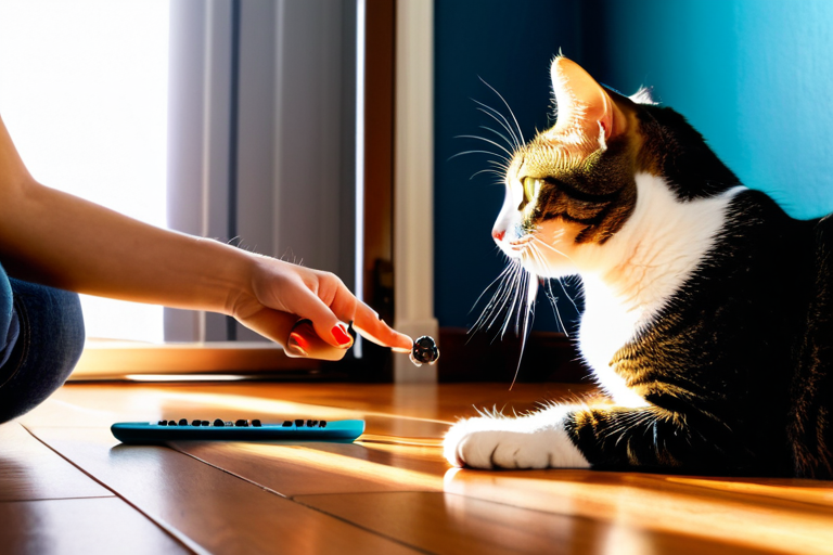 Cat interacting with owner during training