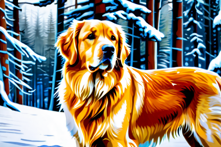 Dog with thick winter coat in snow