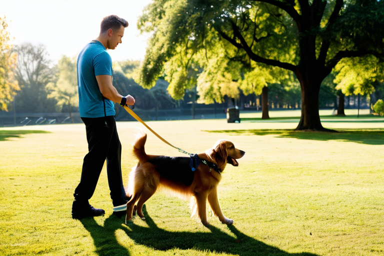 Dog training with leash in park