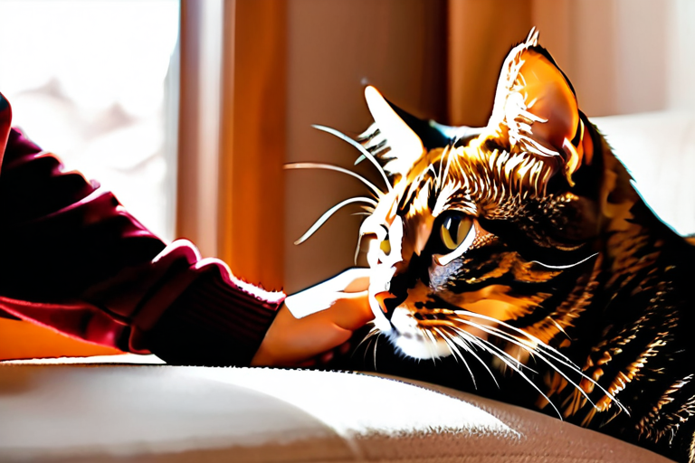 Human and cat engaging in mutual understanding through body language