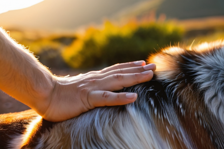 Person interacting with pet in therapeutic setting