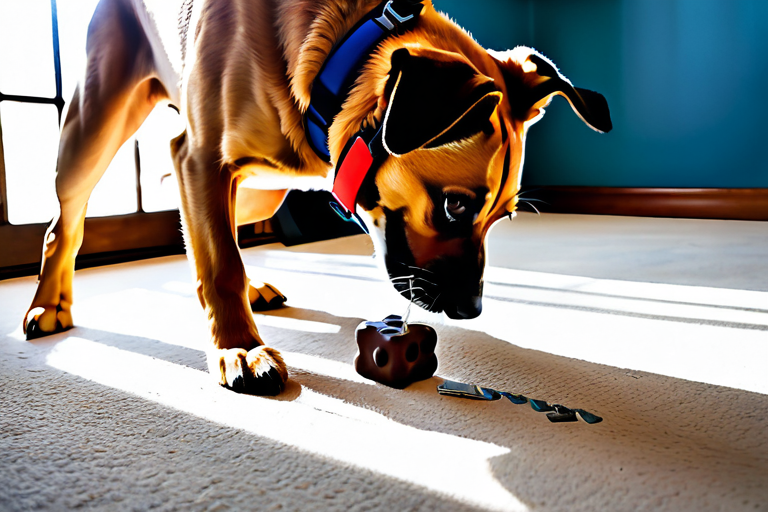 Dog using tools to solve complex puzzle