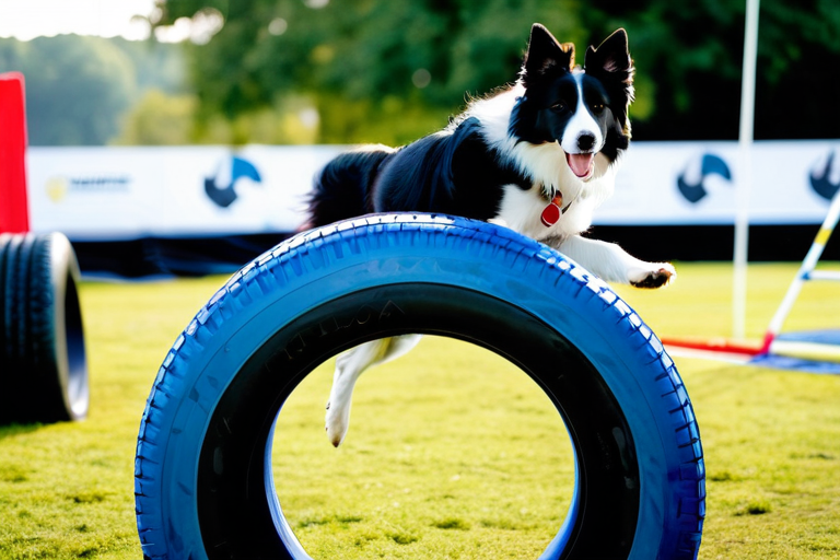 AKC agility competition with border collie navigating obstacle course