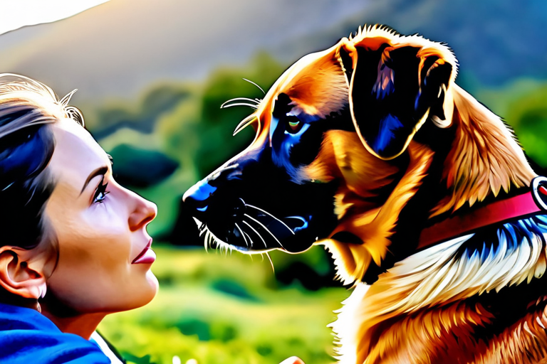 Dog and human communicating through body language