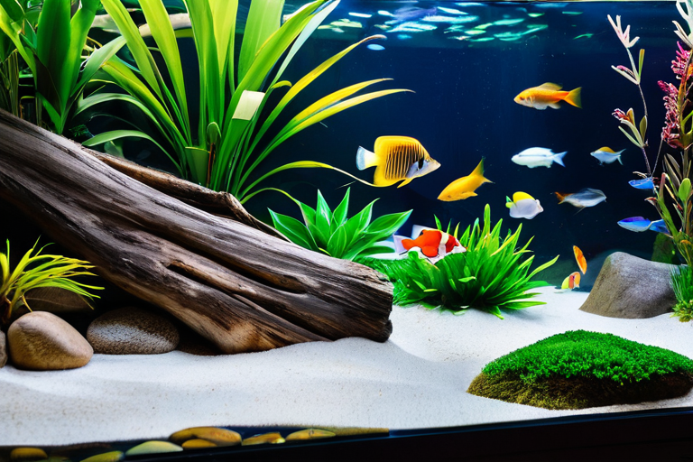 Vibrant freshwater aquarium ecosystem with diverse fish species