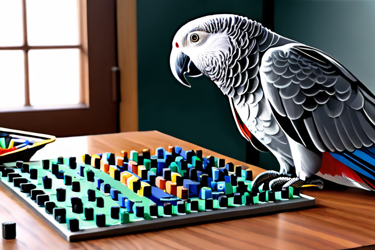 African Grey Parrot solving complex puzzle