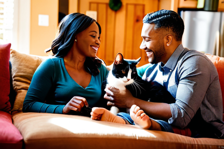 Happy family with newly adopted cat