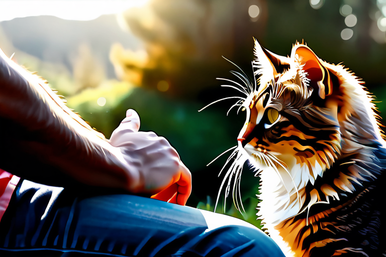 Cat communicating with human through purring