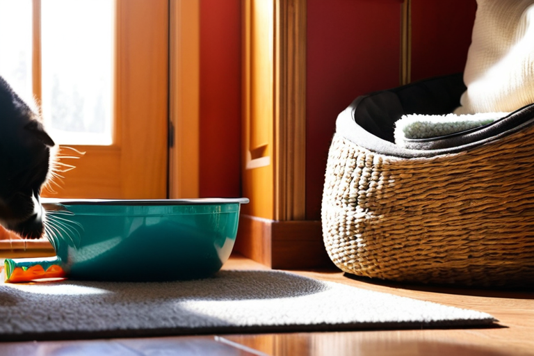 Cat home setup with essential supplies