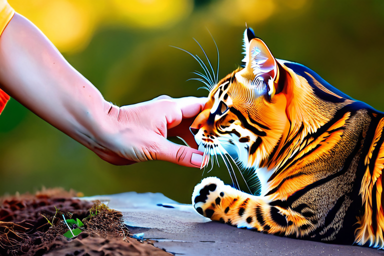 Cat interacting with human hand