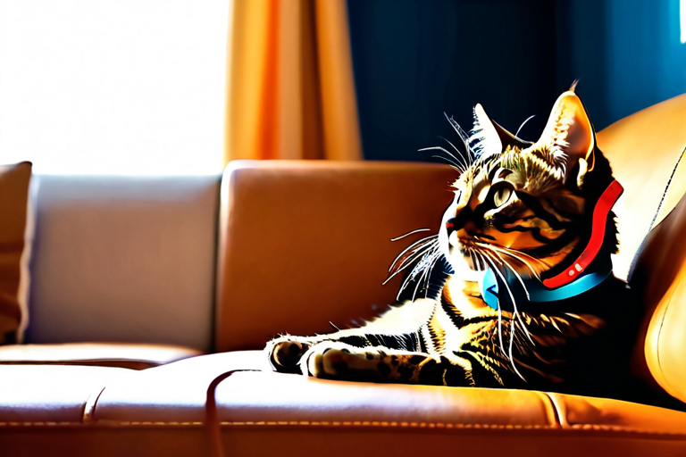 Cat calmly listening to music with headphones