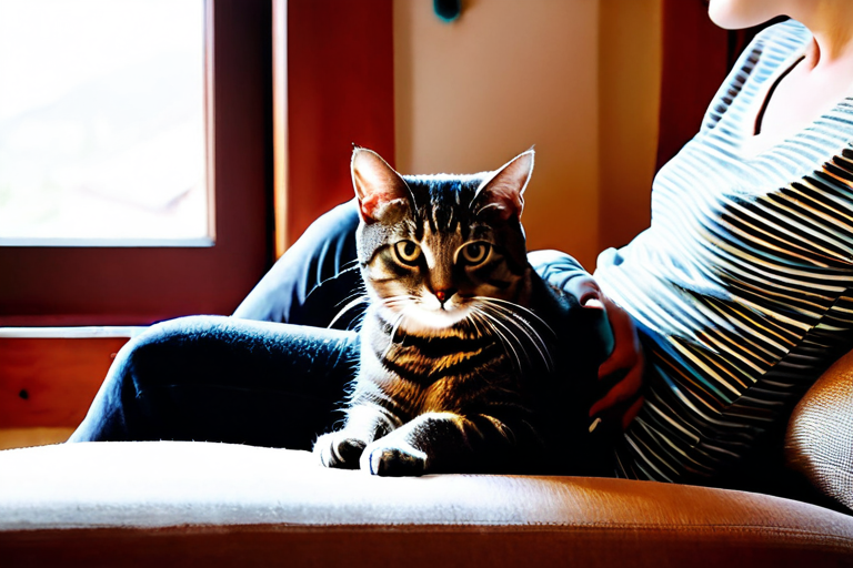 Cat sitting on owner's lap