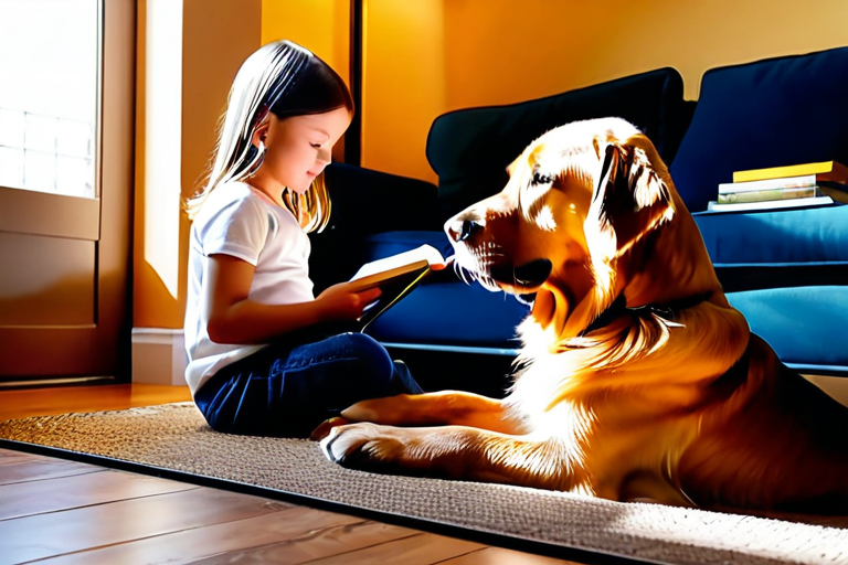 Child reading to a dog