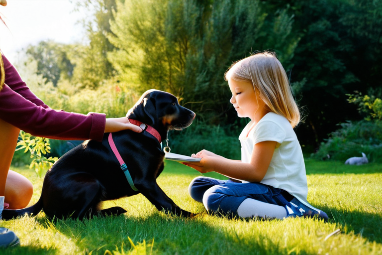 Children interacting gently with various pets