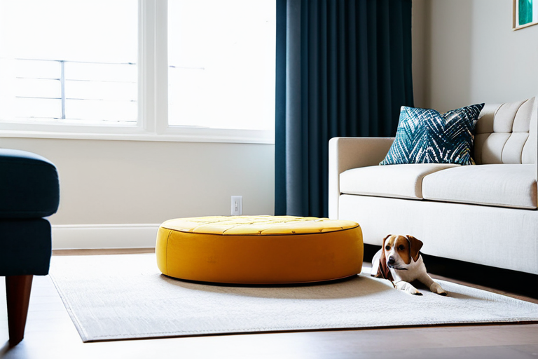 Clean living room with dog