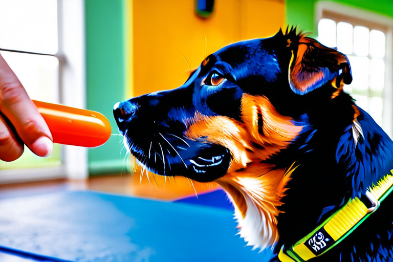 Dog responding to clicker training with trainer