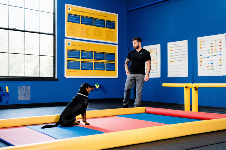 Professional dog trainer working with canine cognitive exercises