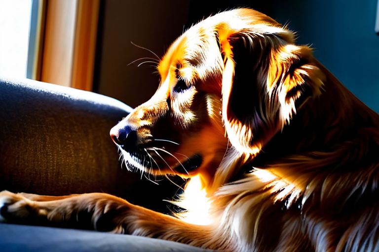 Dog resting head on owner's lap