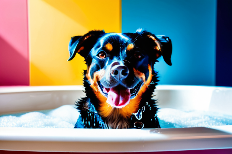 Dog enjoying bath time