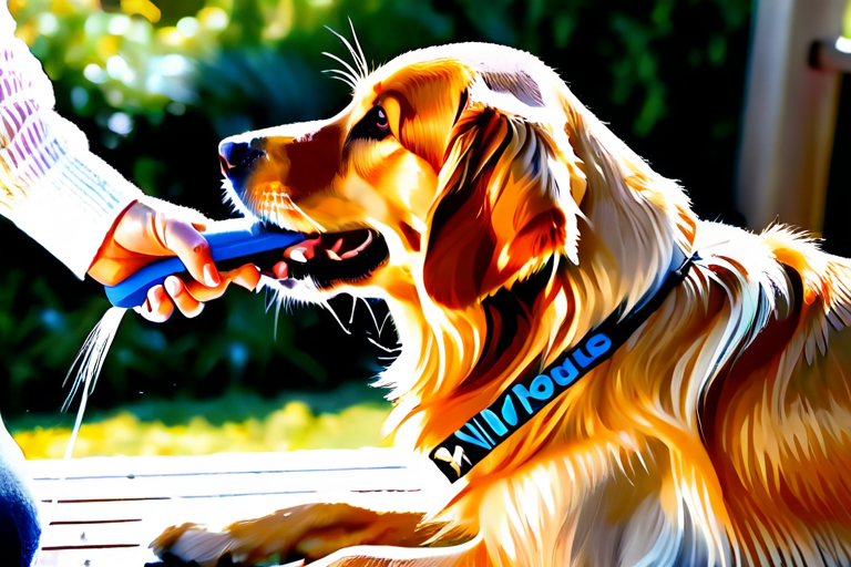 Golden Retriever being brushed