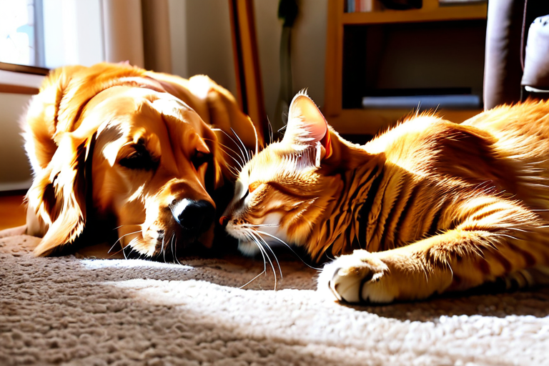 Dog and cat living together peacefully