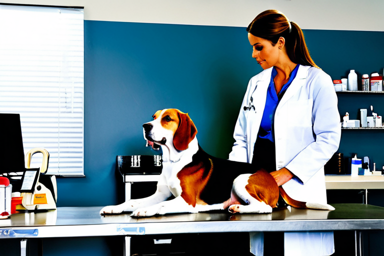 Veterinarian checking a dog's health with family present