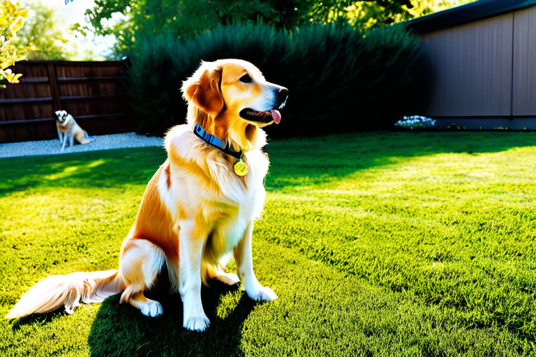 Dog responding to training commands in a backyard setting