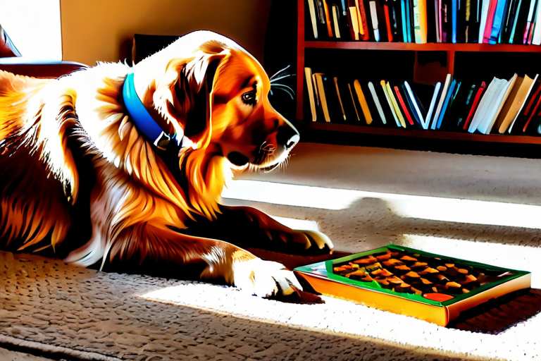 Dog solving complex puzzle for treat reward