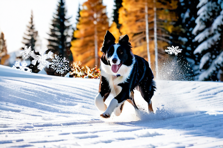 Dog playing happily in fresh snow