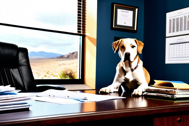 Dog providing stress relief to executive