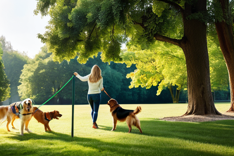 Family training a dog in a park
