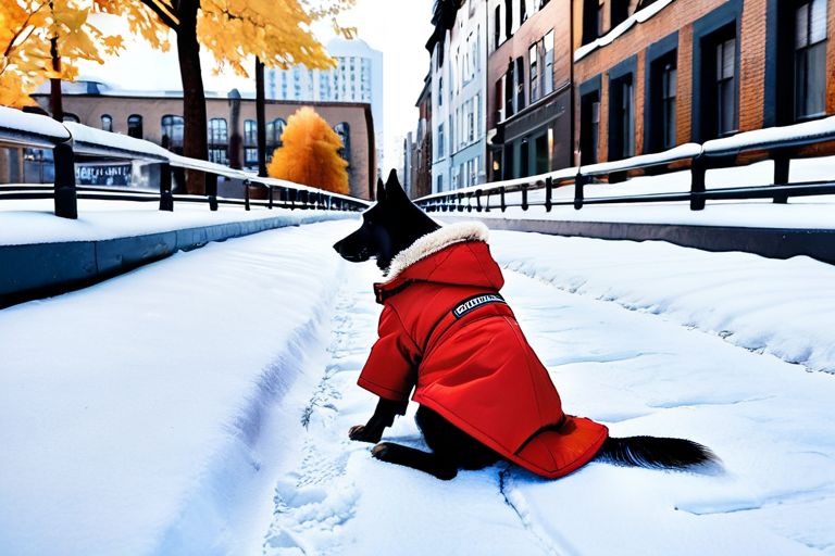 Dog wearing winter coat and boots