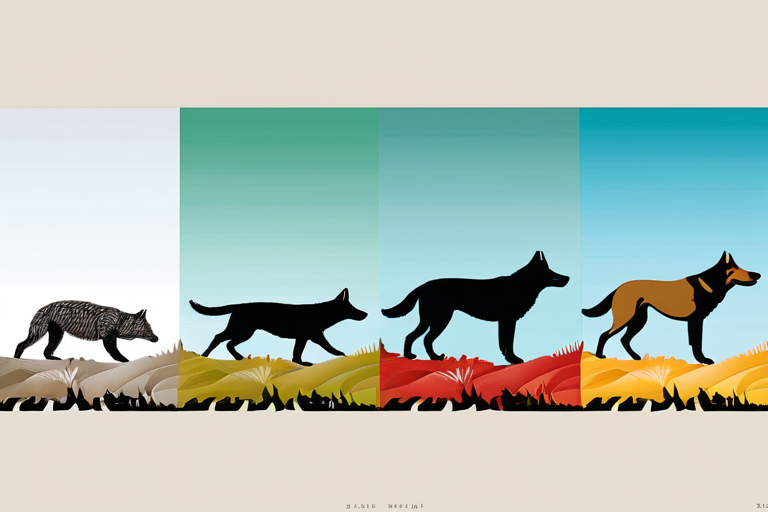 Evolutionary timeline showing wolf to dog transformation
