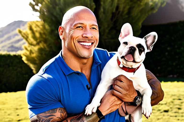 Dwayne Johnson with his French Bulldogs