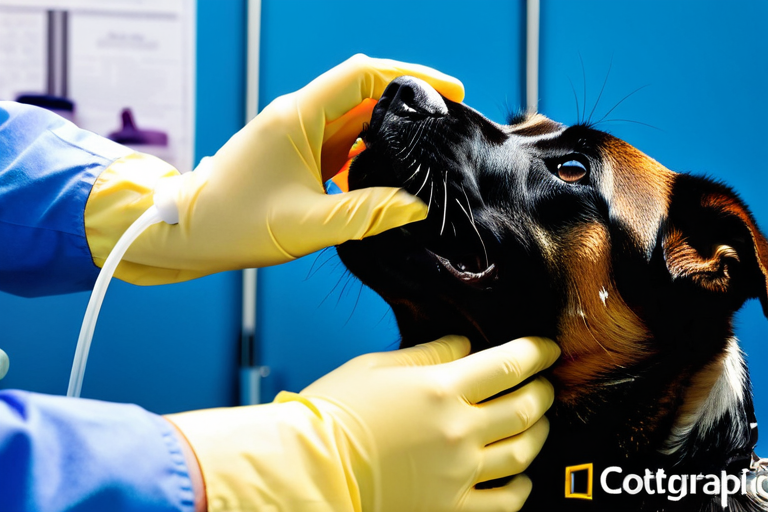 Veterinarian cleaning dog's ears