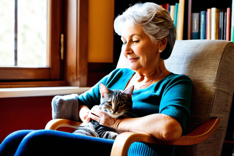 Elderly person enjoying time with companion cat