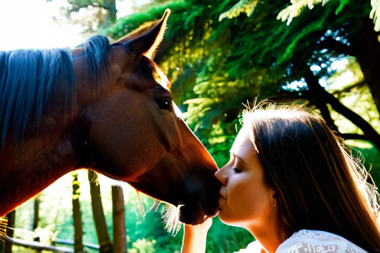 Close bond between horse and human in natural setting
