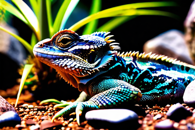 An exotic pet like a bearded dragon in a terrarium