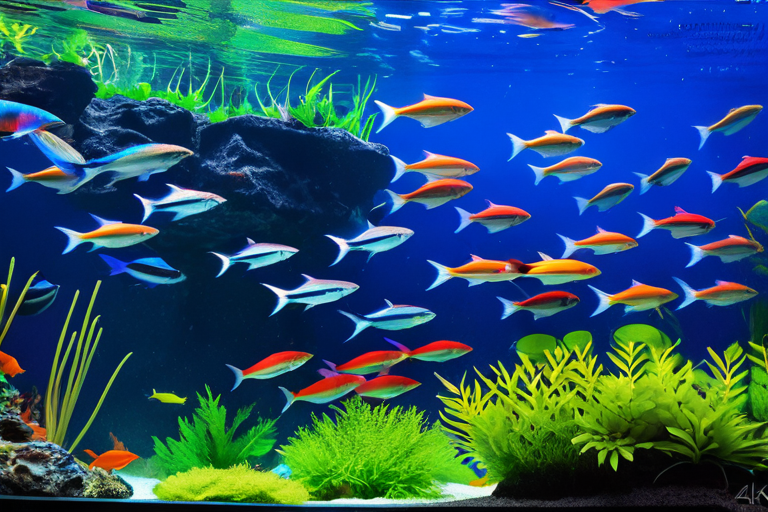 School of tetras swimming in coordinated patterns