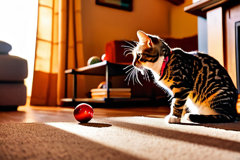 Flossie as a kitten playing with toys in a cozy home