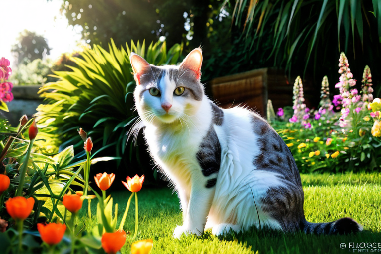Portrait of Flossie the cat in a garden setting