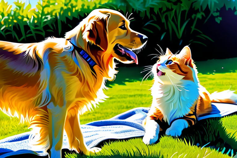 Happy dog and cat living together