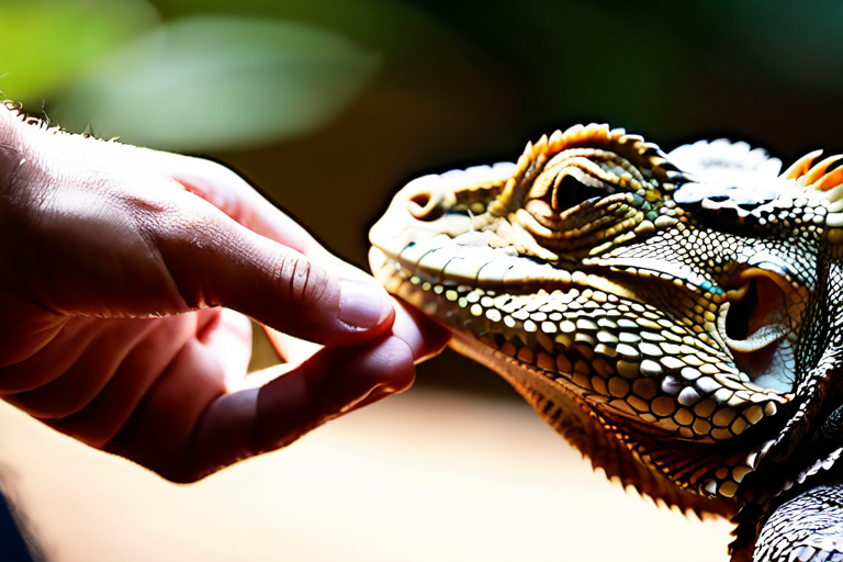 Gentle interaction between human and reptile