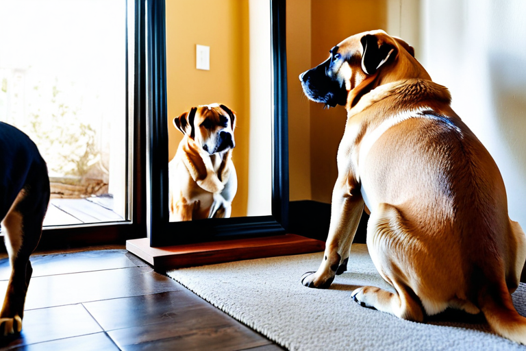Dog interacting with mirror