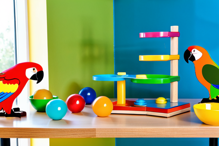 Parrot engaged in cognitive training with colorful objects