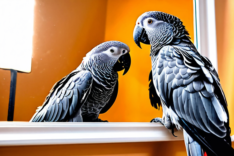 Parrot interacting with mirror