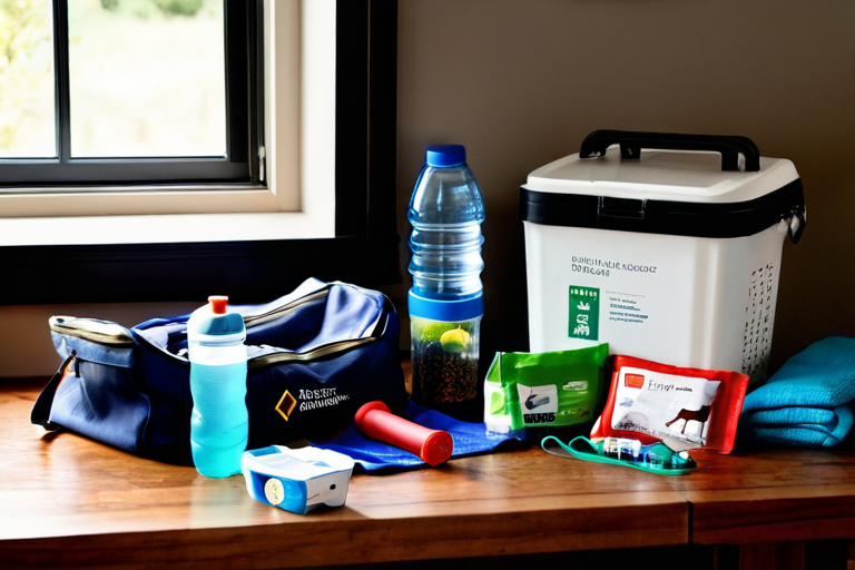 Organized pet emergency kit with supplies