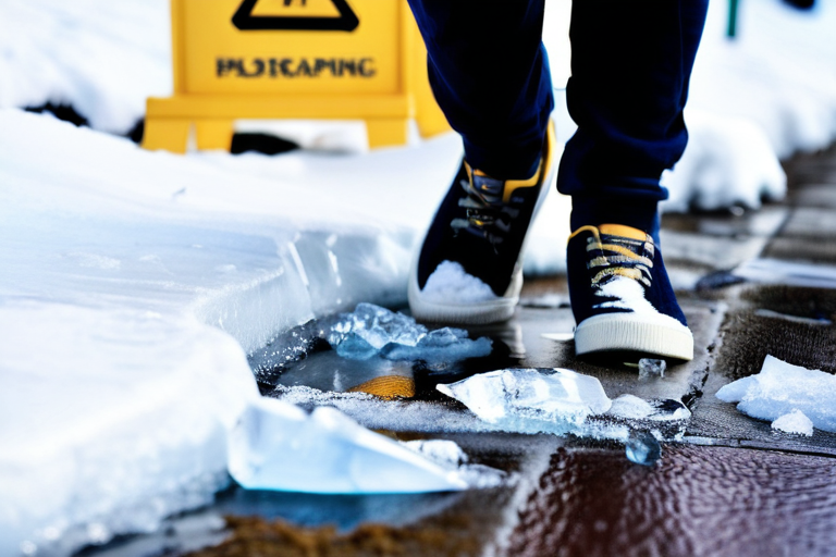 Dog avoiding traditional ice melt on sidewalk