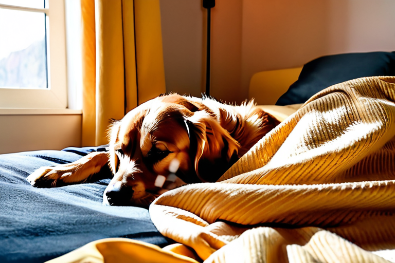Dog sleeping beside a human in bed