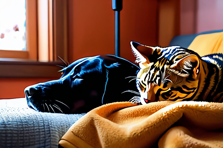 Multiple pets sleeping peacefully together